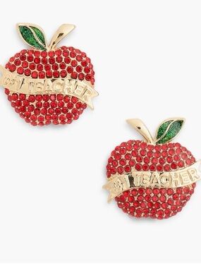 Baublebar NEW Pave #1 Teacher Red Apple Post back earrings